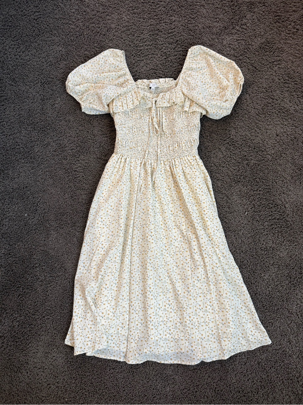 Ivy City yellow Floral Puff Sleeve Midi Dress